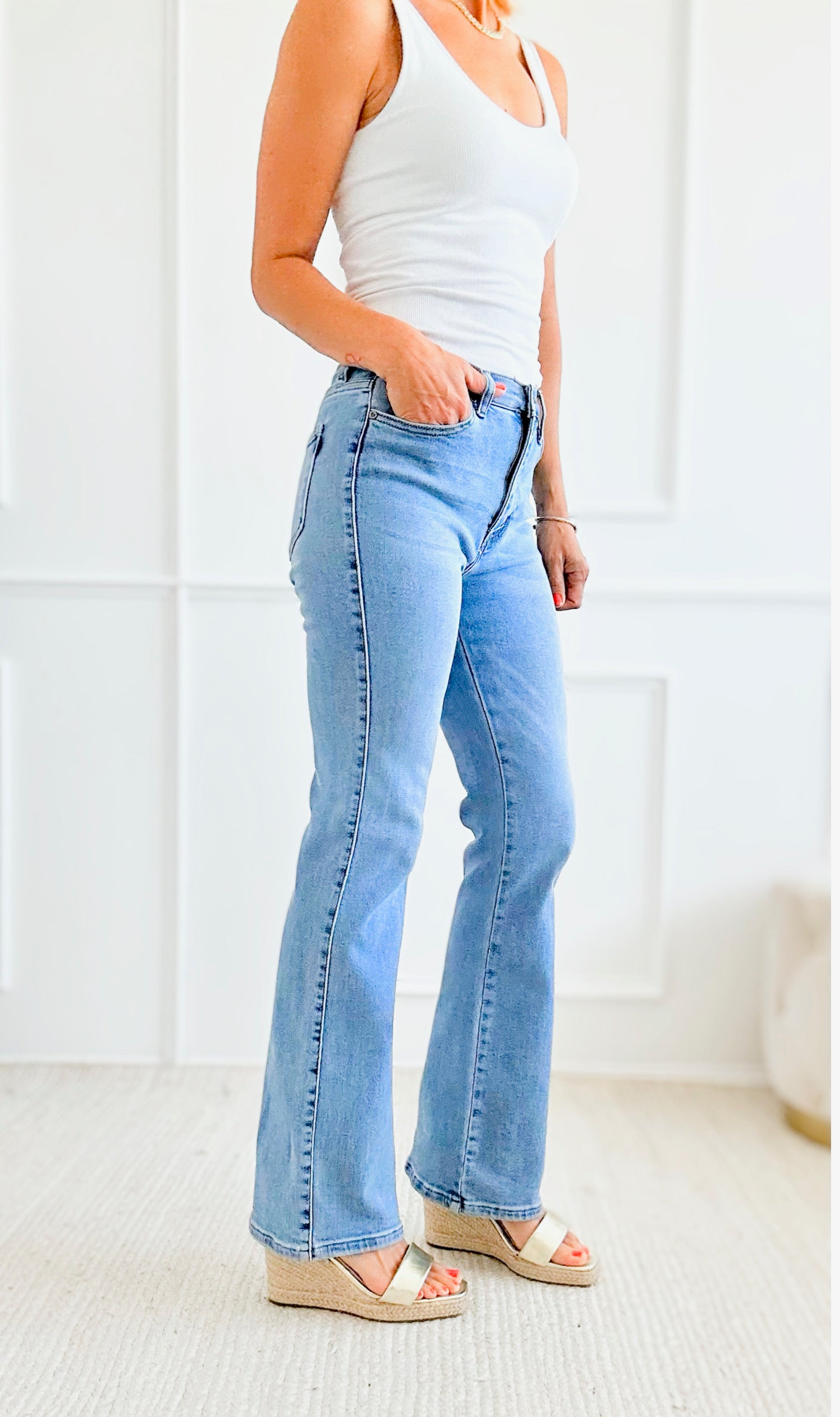 Mid Rise Light Wash Bootcut Jeans-190 Denim-Vibrant M.i.U-Coastal Bloom Boutique, find the trendiest versions of the popular styles and looks Located in Indialantic, FL