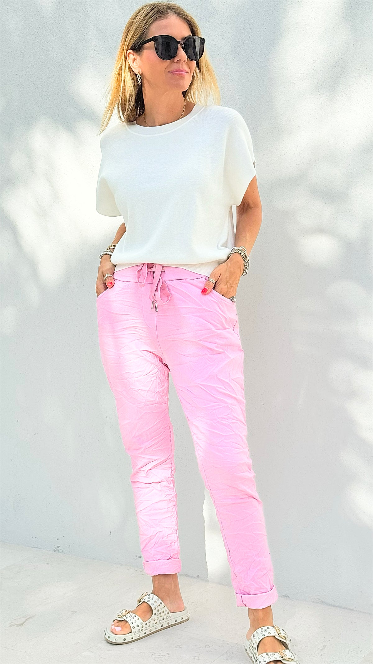 Love Endures Italian Jogger - Bubblegum-180 Joggers-Italianissimo-Coastal Bloom Boutique, find the trendiest versions of the popular styles and looks Located in Indialantic, FL