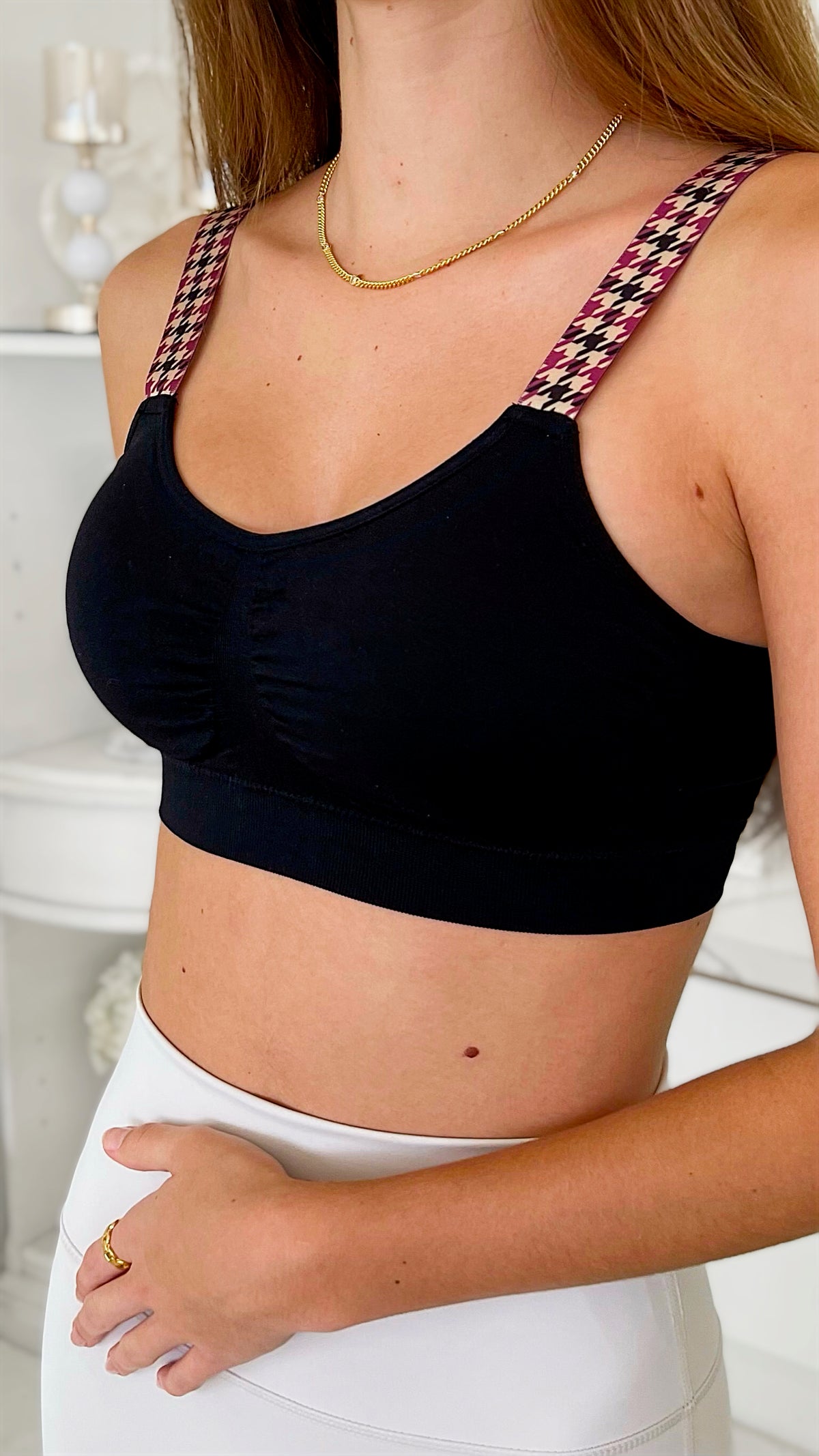 Houndstooth On Black Bra-220 Intimates-Strap-its-Coastal Bloom Boutique, find the trendiest versions of the popular styles and looks Located in Indialantic, FL