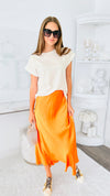 Brooklyn Italian Satin Midi Skirt - Orange-170 Bottoms-Yolly-Coastal Bloom Boutique, find the trendiest versions of the popular styles and looks Located in Indialantic, FL