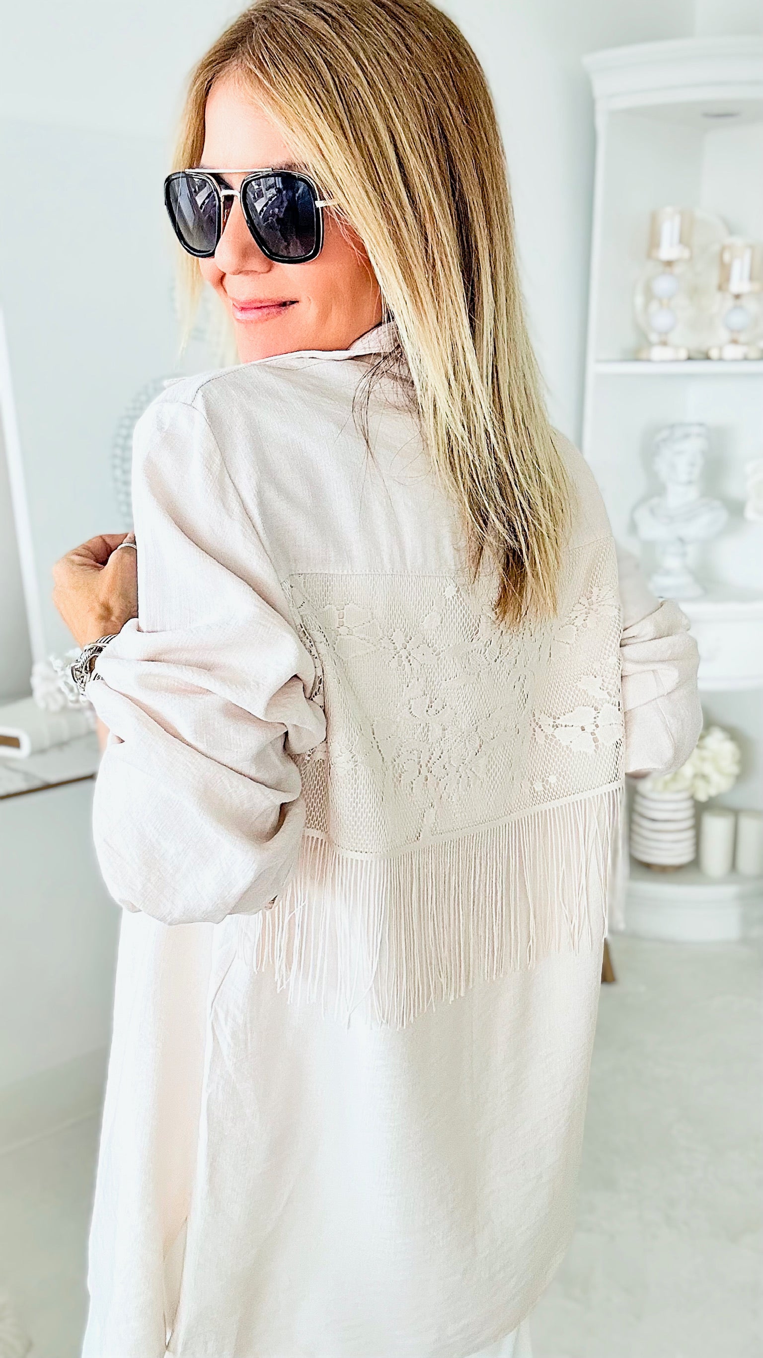 Lady of Lace Button Up Blouse-130 Long Sleeve Tops-TOUCHE PRIVE-Coastal Bloom Boutique, find the trendiest versions of the popular styles and looks Located in Indialantic, FL