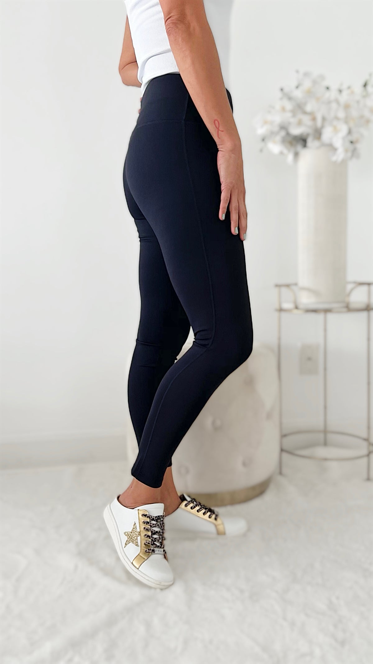 Jacquard Ribbed High-Waisted Leggings - Black-210 Loungewear/Sets-Mono B-Coastal Bloom Boutique, find the trendiest versions of the popular styles and looks Located in Indialantic, FL