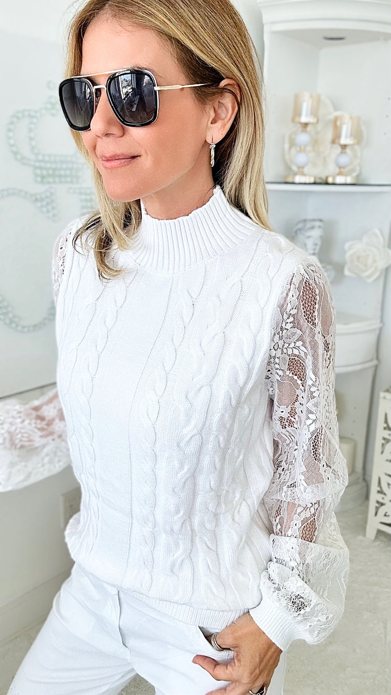 Luxury Slopes Lace Crochet Sweater-140 Sweaters-MAZIK-Coastal Bloom Boutique, find the trendiest versions of the popular styles and looks Located in Indialantic, FL