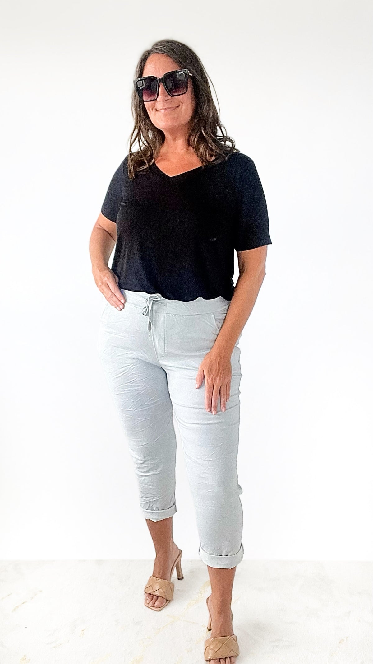 Curvy Love Endures Italian Jogger - Lt. Grey-180 Joggers-Yolly-Coastal Bloom Boutique, find the trendiest versions of the popular styles and looks Located in Indialantic, FL