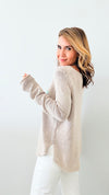 Beach Lightweight Knit V Neck - Beige / Aqua-140 Sweaters-Miracle-Coastal Bloom Boutique, find the trendiest versions of the popular styles and looks Located in Indialantic, FL