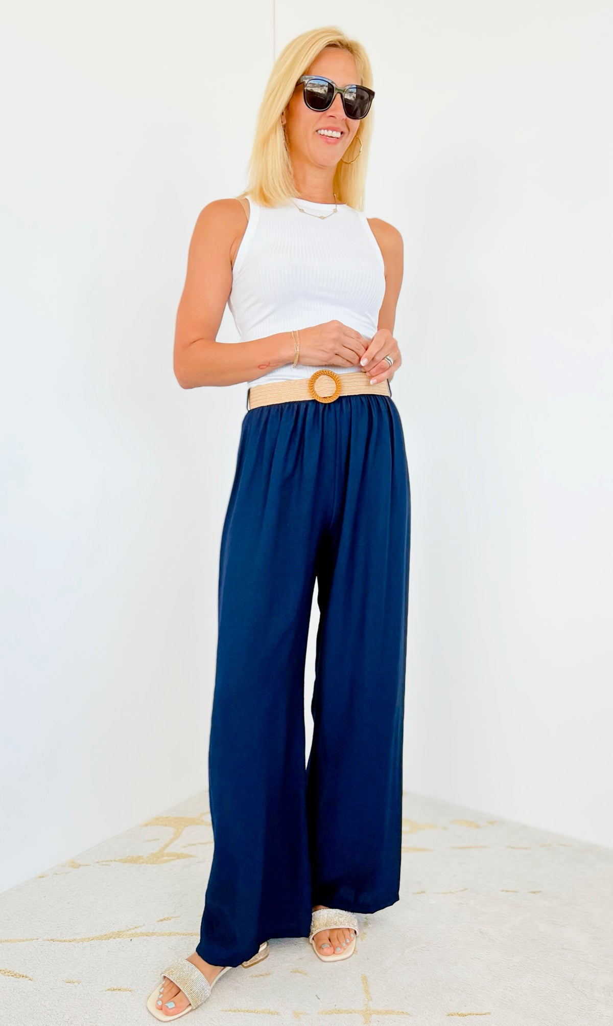 Elegant Ease Italian Pant - Navy-pants-Italianissimo-Coastal Bloom Boutique, find the trendiest versions of the popular styles and looks Located in Indialantic, FL