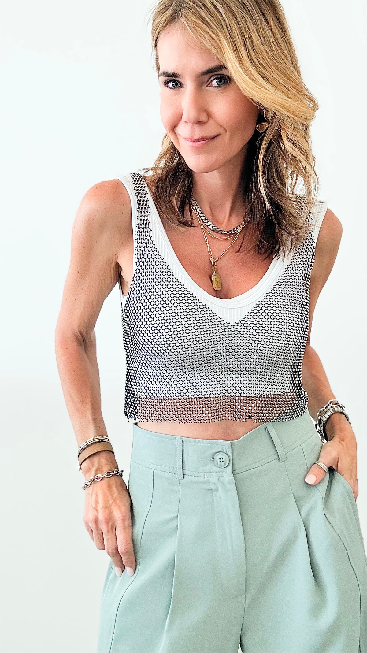 CZ Mesh Top - Black AB-100 Sleeveless Tops-ICCO ACCESSORIES-Coastal Bloom Boutique, find the trendiest versions of the popular styles and looks Located in Indialantic, FL
