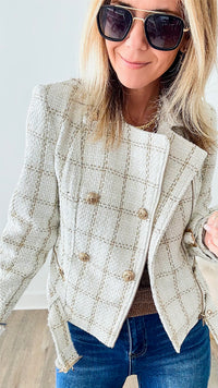 Gold Metallic Plaid Tweed Jacket-160 Jackets-BLITHE-Coastal Bloom Boutique, find the trendiest versions of the popular styles and looks Located in Indialantic, FL