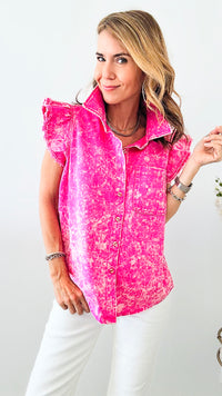 Mineral Washed Buttoned Up Shirt-100 Sleeveless Tops-BIBI-Coastal Bloom Boutique, find the trendiest versions of the popular styles and looks Located in Indialantic, FL