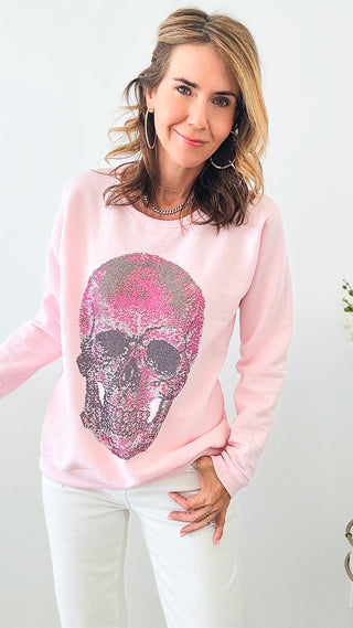 CB CUSTOM Pink Skull Classic Sweatshirt-130 Long Sleeve Tops-HOLLY / CB-Coastal Bloom Boutique, find the trendiest versions of the popular styles and looks Located in Indialantic, FL