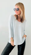 Sundays Ribbed Italian Top - Misty Blue-130 Long Sleeve Tops-Italianissimo-Coastal Bloom Boutique, find the trendiest versions of the popular styles and looks Located in Indialantic, FL