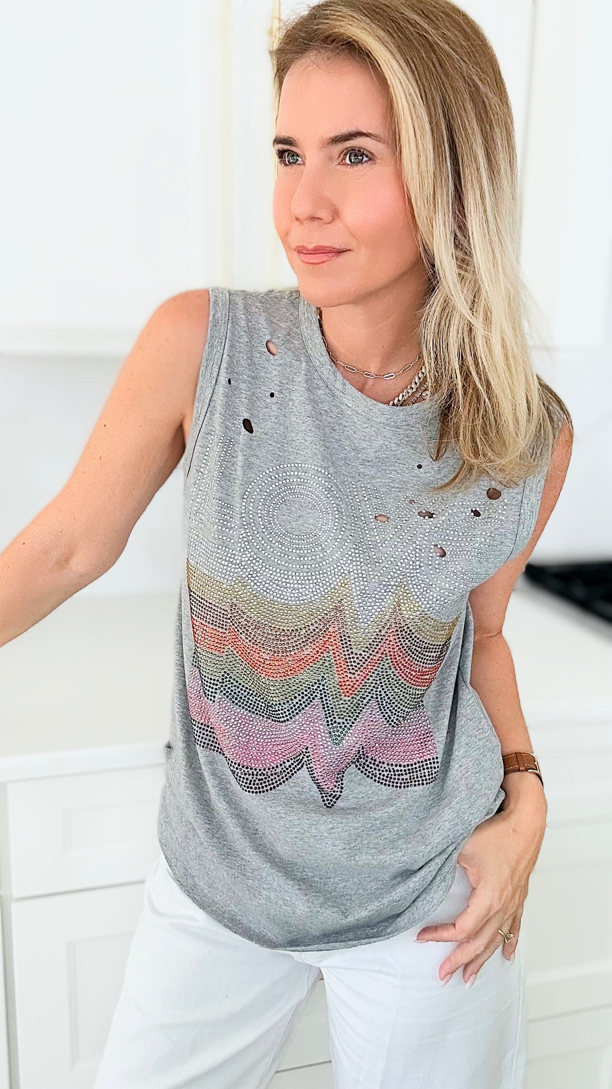 Love Distressed Tank - Gray-100 Sleeveless Tops-Moving Forward Designs-Coastal Bloom Boutique, find the trendiest versions of the popular styles and looks Located in Indialantic, FL