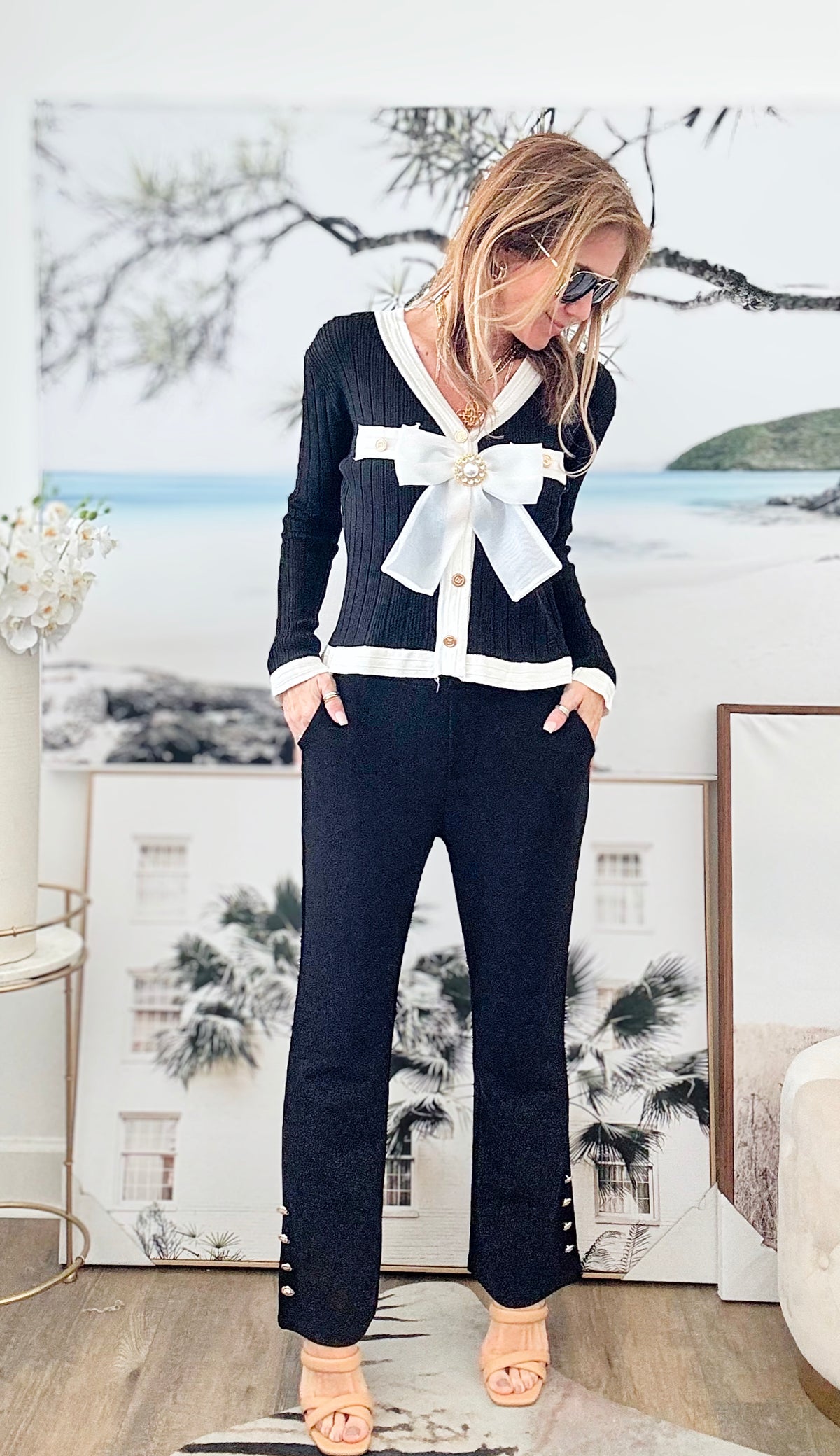 Detailed Wide Leg Pants-210 Loungewear/Sets-CBALY-Coastal Bloom Boutique, find the trendiest versions of the popular styles and looks Located in Indialantic, FL
