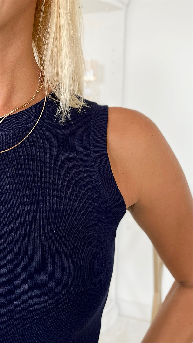 Crewneck Sleeveless Sweater - Navy-100 Sleeveless Tops-Cielo-Coastal Bloom Boutique, find the trendiest versions of the popular styles and looks Located in Indialantic, FL