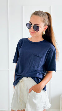 Round Neck Short Sleeve Top - Dark Blue-110 Short Sleeve Tops-HYFVE-Coastal Bloom Boutique, find the trendiest versions of the popular styles and looks Located in Indialantic, FL
