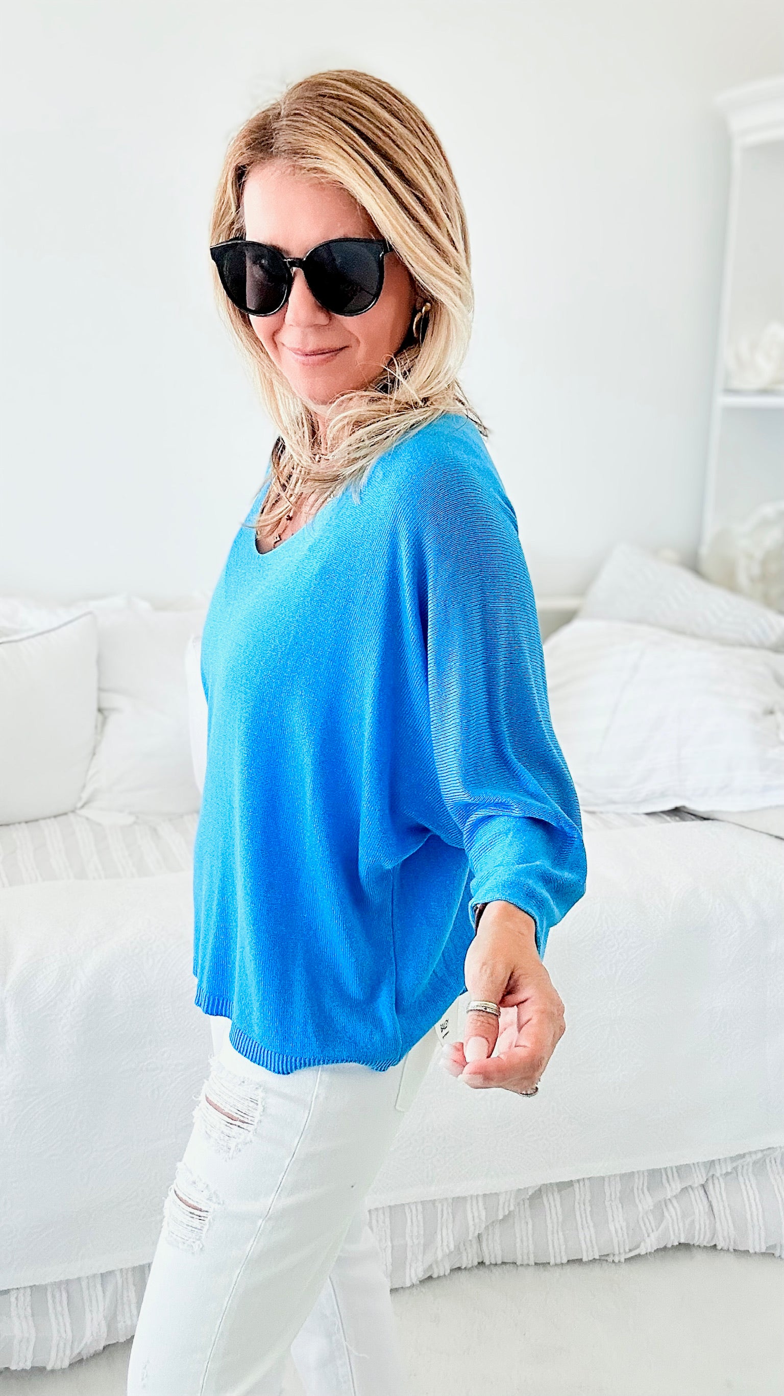 Sundays Ribbed Italian Top - Bright Blue-110 Short Sleeve Tops-Yolly-Coastal Bloom Boutique, find the trendiest versions of the popular styles and looks Located in Indialantic, FL
