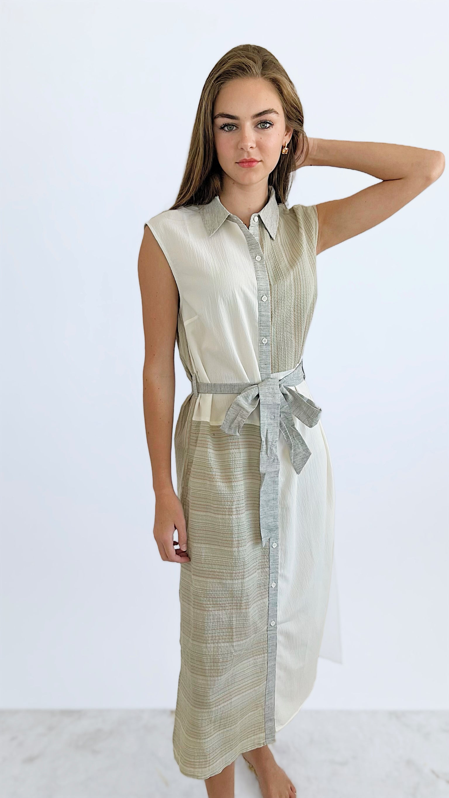 Blurred Lines Button Up Dress-200 Dresses/Jumpsuits/Rompers-Rousseau-Coastal Bloom Boutique, find the trendiest versions of the popular styles and looks Located in Indialantic, FL