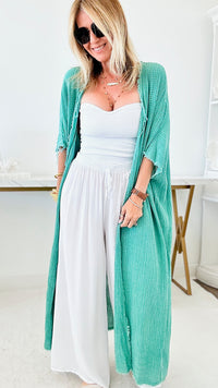 Italian Long Linen Cardigan - Aqua Green-150 Cardigans/Layers-Venti6 Outlet-Coastal Bloom Boutique, find the trendiest versions of the popular styles and looks Located in Indialantic, FL