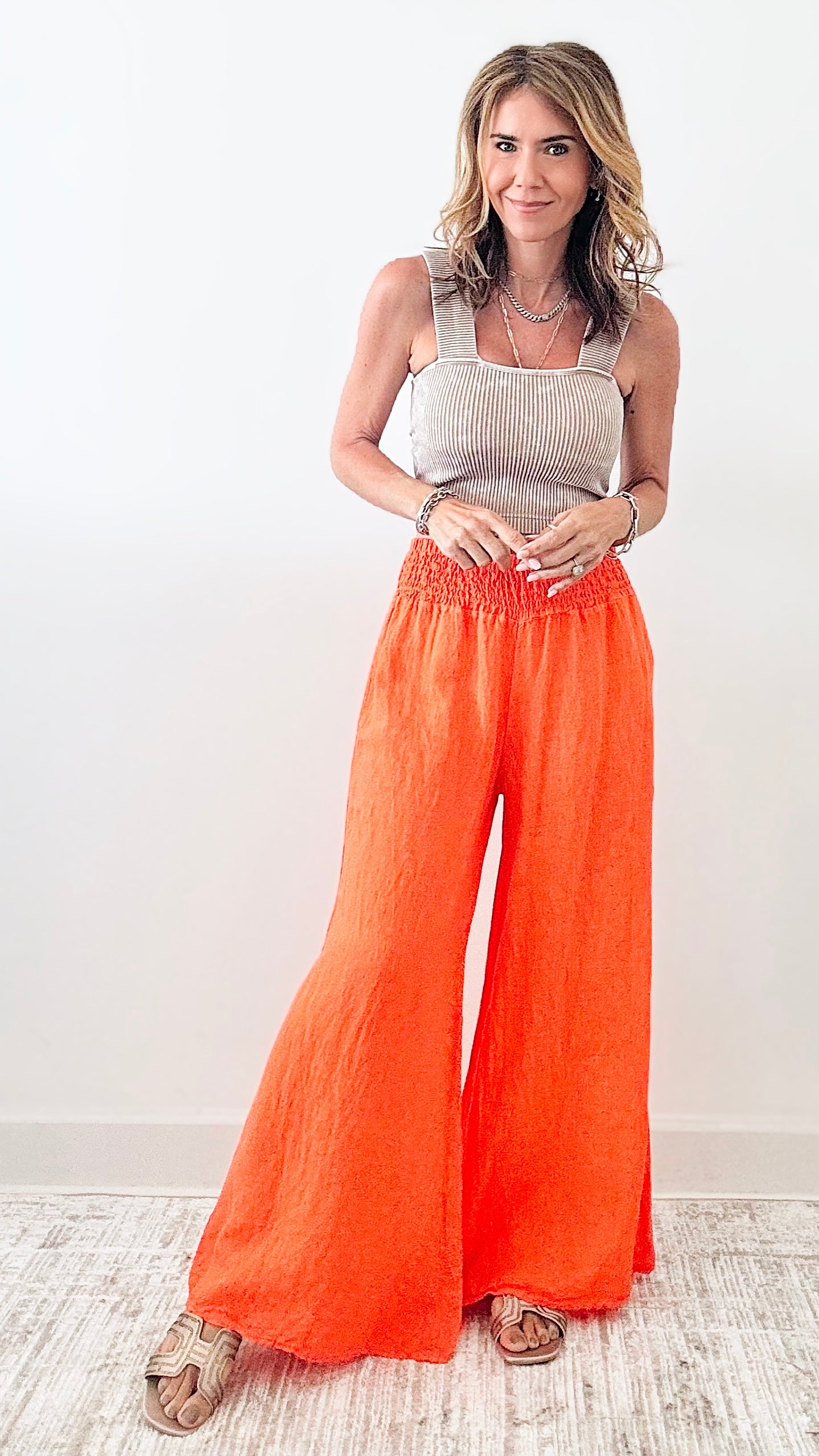 Born Free Linen Italian Palazzo - Orange-170 Bottoms-Italianissimo-Coastal Bloom Boutique, find the trendiest versions of the popular styles and looks Located in Indialantic, FL