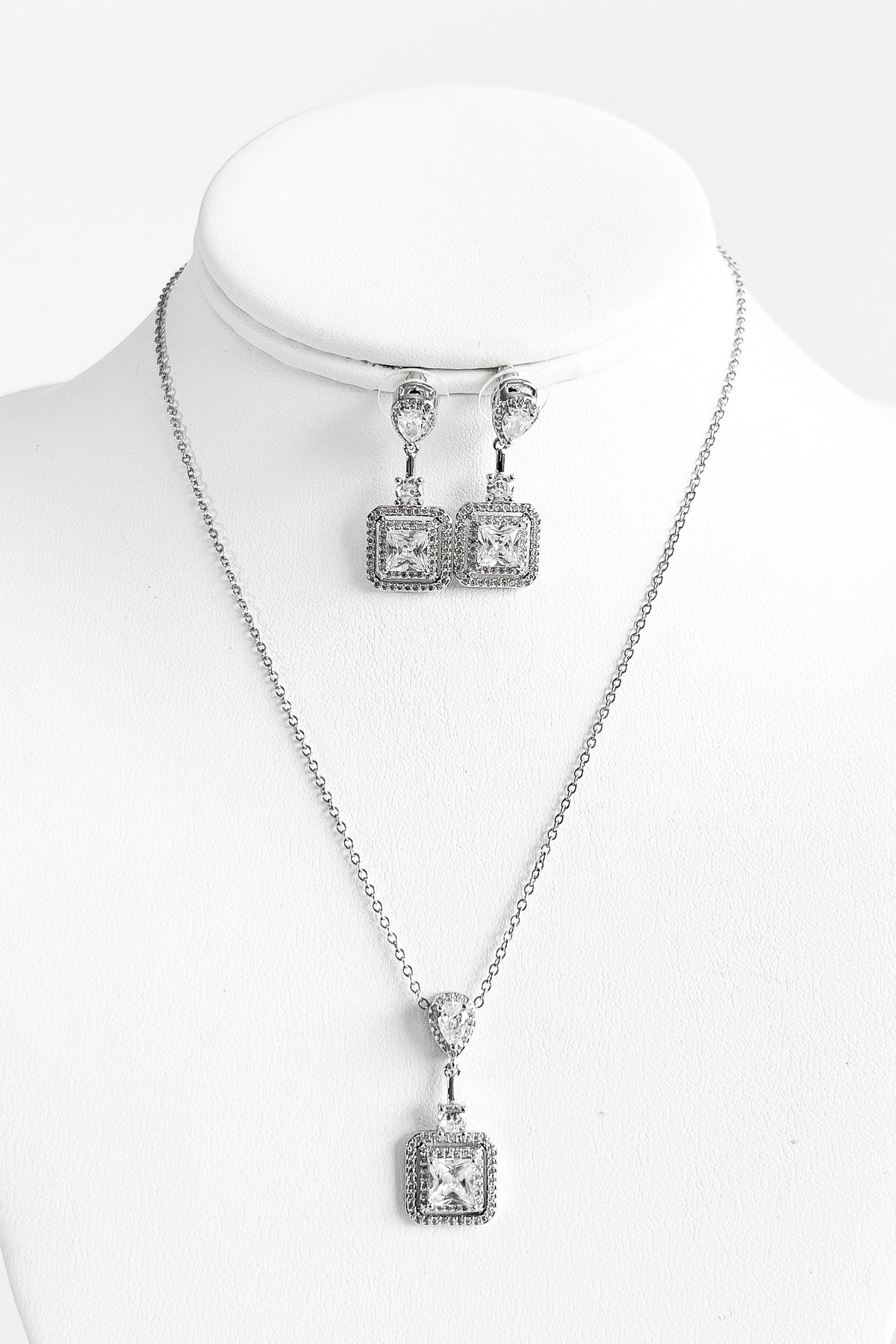 CZ Teardrop Square Link Pendant Necklace-230 Jewelry-NYW-Coastal Bloom Boutique, find the trendiest versions of the popular styles and looks Located in Indialantic, FL