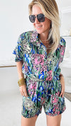 Jungle Satin Short Sleeves Set-210 Loungewear/sets-JODIFL-Coastal Bloom Boutique, find the trendiest versions of the popular styles and looks Located in Indialantic, FL