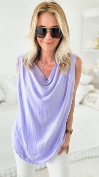 Sleeveless Cowl Neck Italian Blouse - Lavender-100 Sleeveless Tops-Yolly-Coastal Bloom Boutique, find the trendiest versions of the popular styles and looks Located in Indialantic, FL