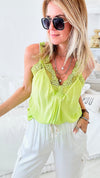 Italian Elegant Lace Trim Cami - Kiwi-100 Sleeveless Tops-Yolly-Coastal Bloom Boutique, find the trendiest versions of the popular styles and looks Located in Indialantic, FL