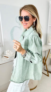 Girly Girl Cowgirl Shacket - Seafoam-130 Long Sleeve Tops-entro-Coastal Bloom Boutique, find the trendiest versions of the popular styles and looks Located in Indialantic, FL