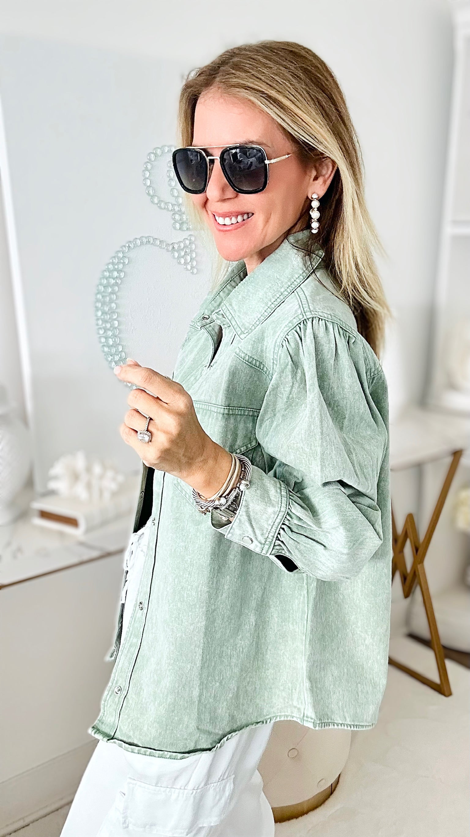 Girly Girl Cowgirl Shacket - Seafoam-130 Long Sleeve Tops-entro-Coastal Bloom Boutique, find the trendiest versions of the popular styles and looks Located in Indialantic, FL