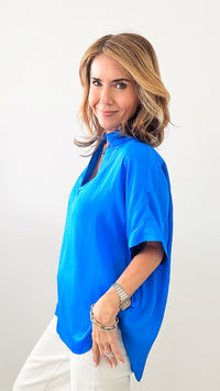 Short Sleeve Blouse Top - Royal Blue-110 Short Sleeve Tops-EESOME-Coastal Bloom Boutique, find the trendiest versions of the popular styles and looks Located in Indialantic, FL