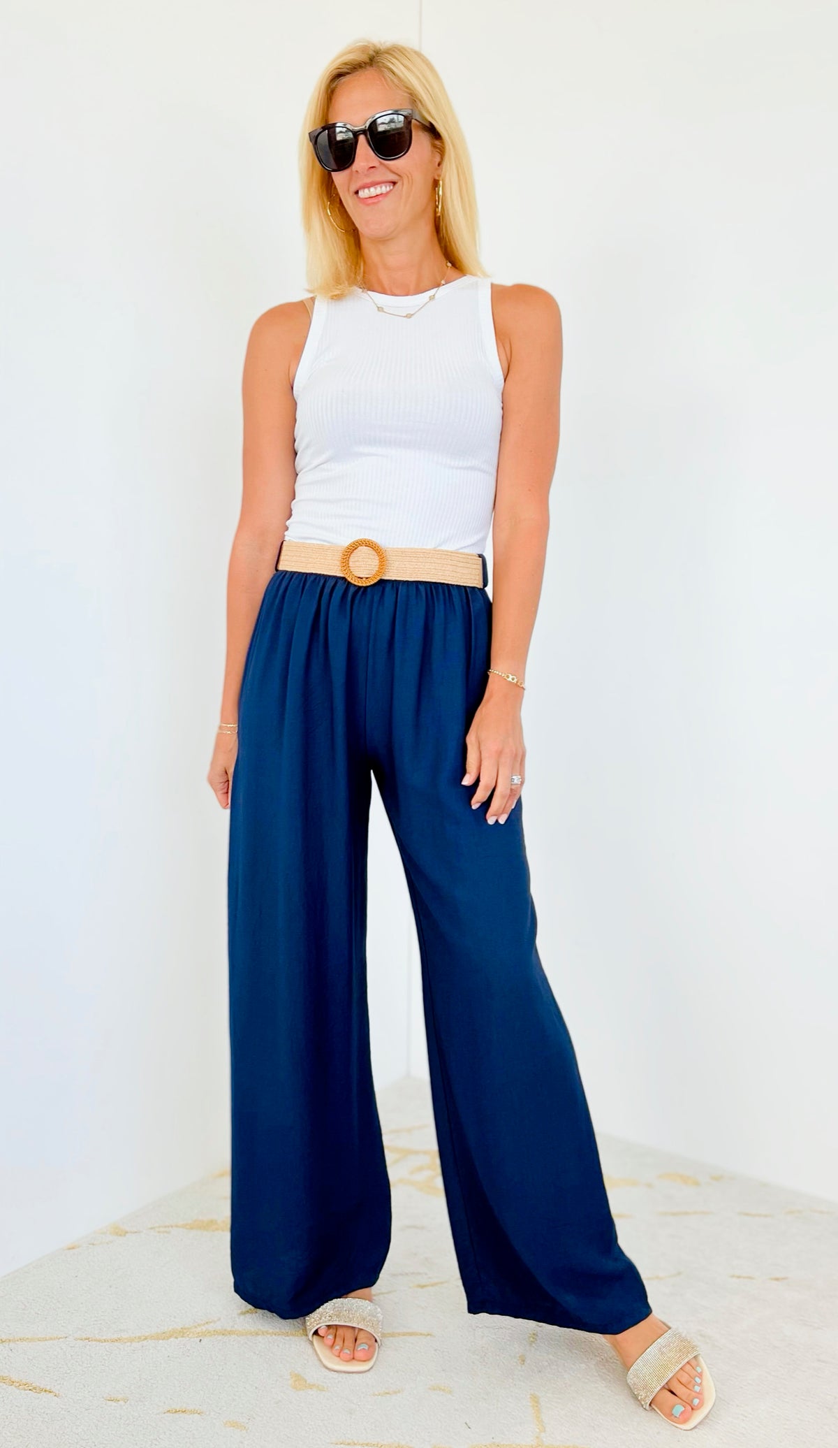 Elegant Ease Italian Pant - Navy-pants-Italianissimo-Coastal Bloom Boutique, find the trendiest versions of the popular styles and looks Located in Indialantic, FL