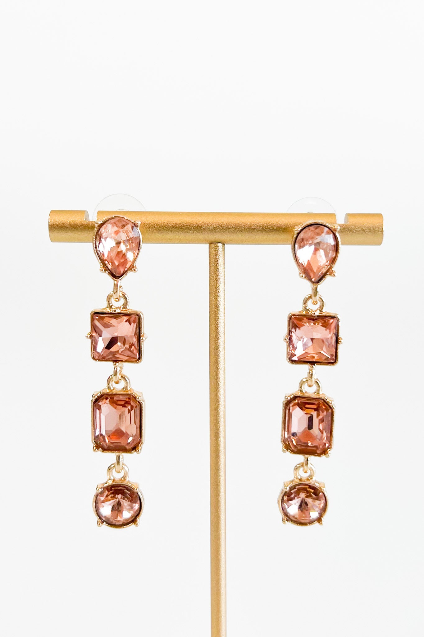 CZ Pear & Emerald Teardrop Earrings - Gold Peach-230 Jewelry-LA JEWELRY PLAZA-Coastal Bloom Boutique, find the trendiest versions of the popular styles and looks Located in Indialantic, FL