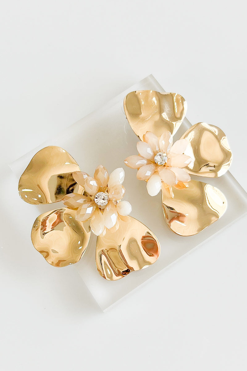 Gold Flower Leaf Earrings-230 Jewelry-Golden Stella-Coastal Bloom Boutique, find the trendiest versions of the popular styles and looks Located in Indialantic, FL