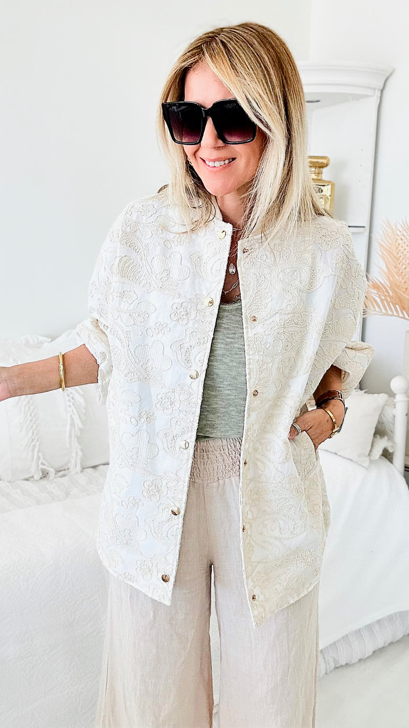 Embroidered Snap Front Jacket-160 Jackets-TOUCHE PRIVE-Coastal Bloom Boutique, find the trendiest versions of the popular styles and looks Located in Indialantic, FL