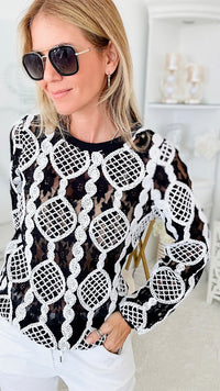 Pirouette Lace Black Sweatshirt-130 Long Sleeve Tops-See and Be Seen-Coastal Bloom Boutique, find the trendiest versions of the popular styles and looks Located in Indialantic, FL