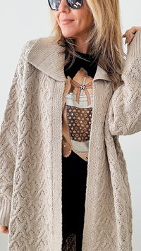 Long Sleeve Open Front Knit Cardigan - Taupe-150 Cardigan Layers-Rousseau-Coastal Bloom Boutique, find the trendiest versions of the popular styles and looks Located in Indialantic, FL