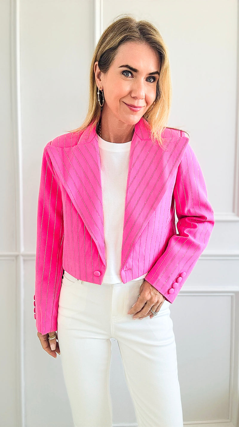 Sequins Striped Cropped Plunged Blazer-150 Cardigans/Layers-LA ROS-Coastal Bloom Boutique, find the trendiest versions of the popular styles and looks Located in Indialantic, FL
