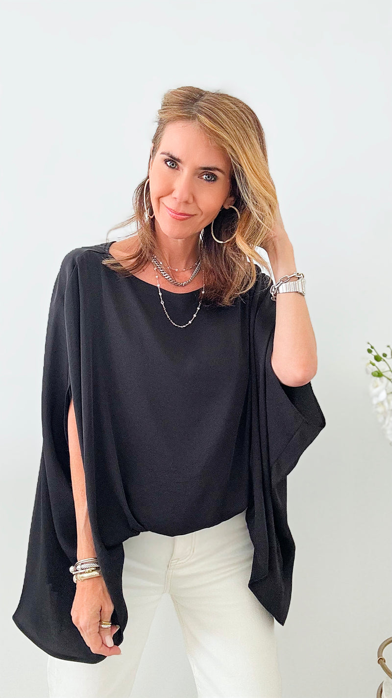 Boat Neck Caftan Top - Black-110 Short Sleeve Tops-TYCHE-Coastal Bloom Boutique, find the trendiest versions of the popular styles and looks Located in Indialantic, FL