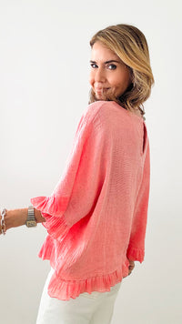 Enchanted Ruffle Italian Top - Coral-100 Sleeveless Tops-Italianissimo-Coastal Bloom Boutique, find the trendiest versions of the popular styles and looks Located in Indialantic, FL