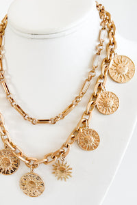 Sun Coin Charm Double Necklace-230 Jewelry-FAME ACCESSORIES-Coastal Bloom Boutique, find the trendiest versions of the popular styles and looks Located in Indialantic, FL