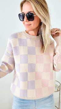 Two Tone Checker Sweater-140 Sweaters-MISS SPARKLING-Coastal Bloom Boutique, find the trendiest versions of the popular styles and looks Located in Indialantic, FL