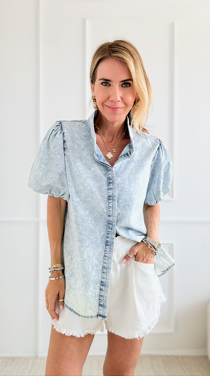 Mineral Washed Buttoned Up Shirt-110 Short Sleeve Tops-BIBI-Coastal Bloom Boutique, find the trendiest versions of the popular styles and looks Located in Indialantic, FL