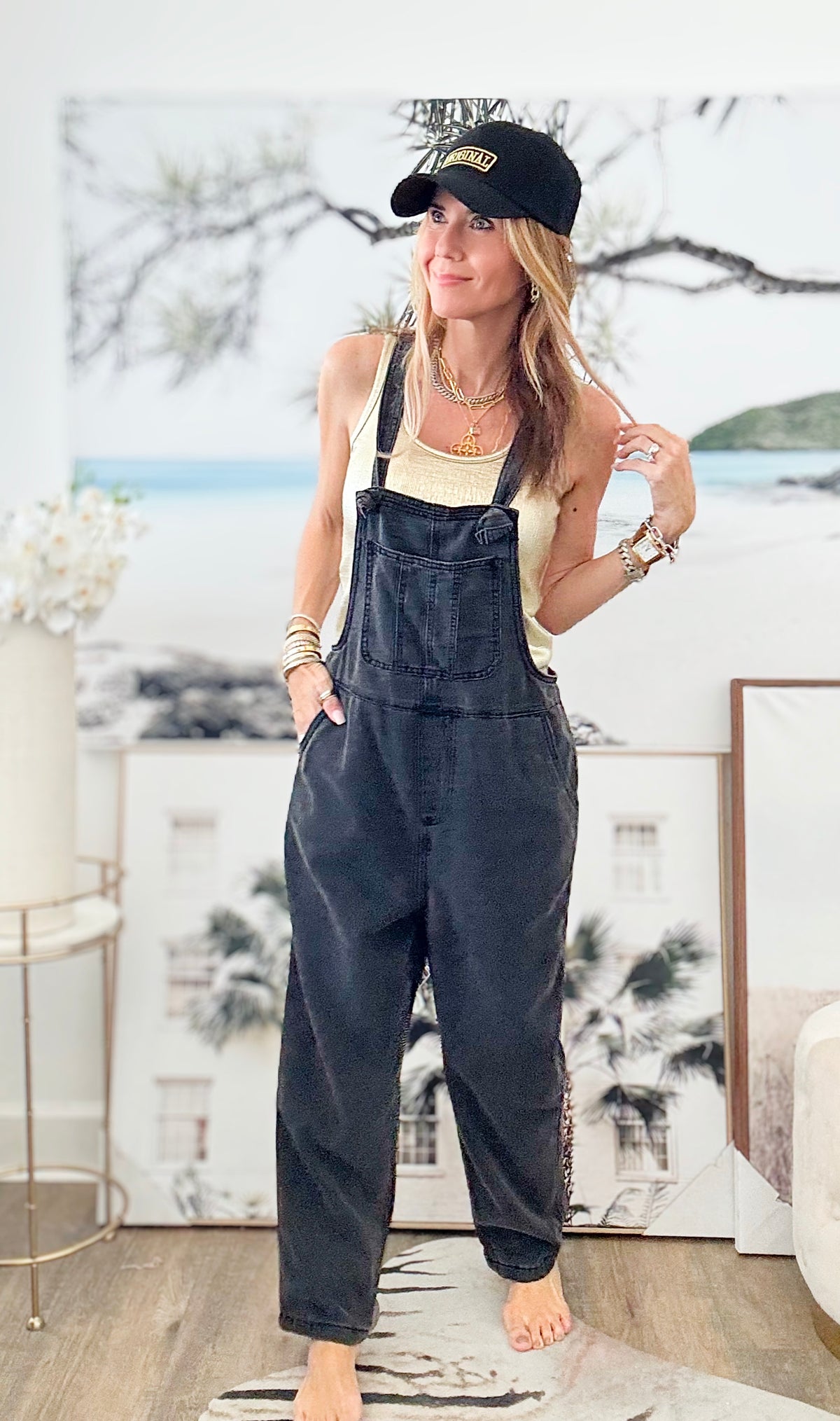 Knot Strap Relaxed Fit Overalls - Black-170 Bottoms-Zenana-Coastal Bloom Boutique, find the trendiest versions of the popular styles and looks Located in Indialantic, FL