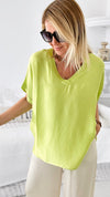 Effortless Italian V Neck Top - Lime-110 Short Sleeve Tops-Yolly-Coastal Bloom Boutique, find the trendiest versions of the popular styles and looks Located in Indialantic, FL