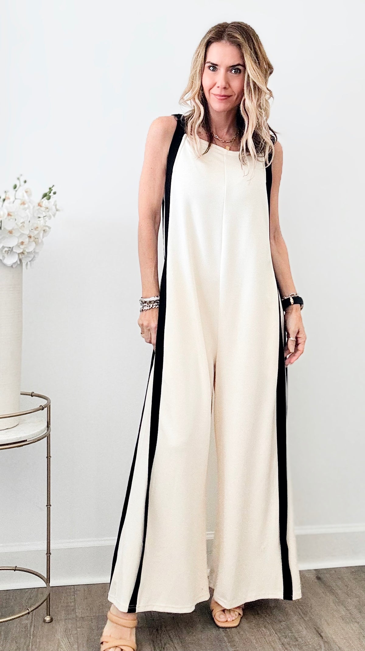 Corsica Contrast Jumpsuit - Eggshell/Black-200 Dresses/Jumpsuits/Rompers-Before You-Coastal Bloom Boutique, find the trendiest versions of the popular styles and looks Located in Indialantic, FL