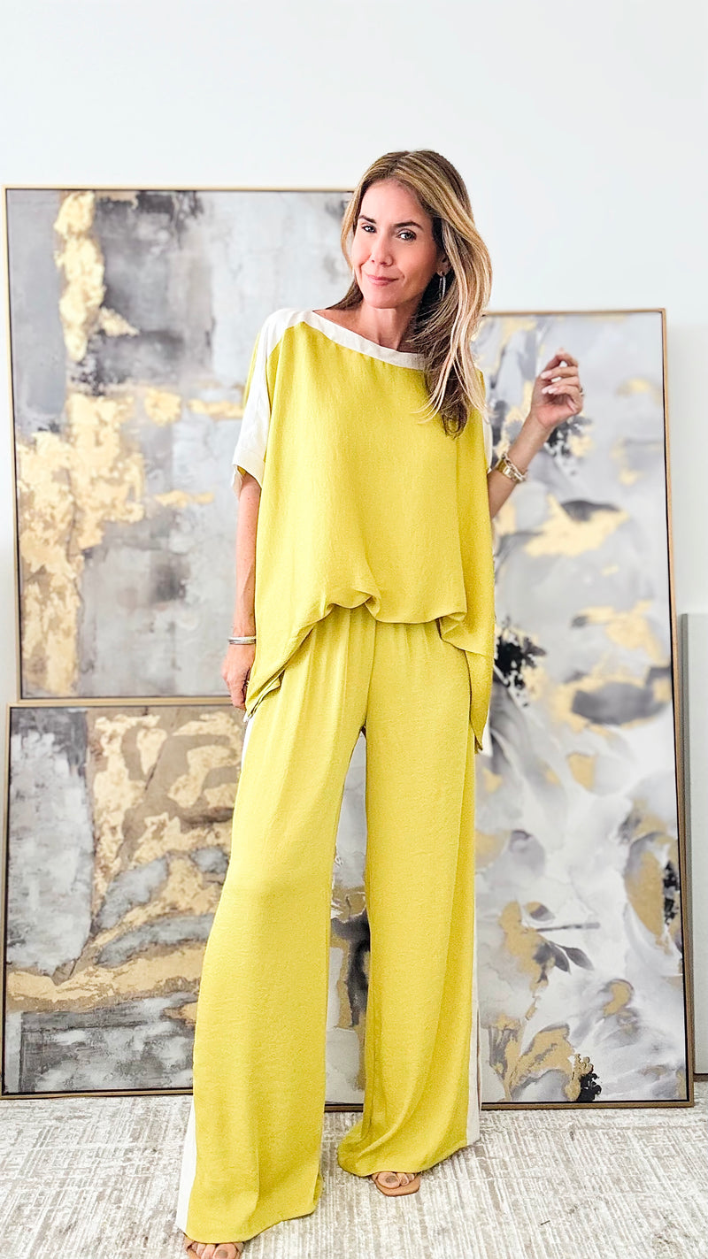 Silky Varsity Stripe Pant - Lime-170 Bottoms-TYCHE-Coastal Bloom Boutique, find the trendiest versions of the popular styles and looks Located in Indialantic, FL