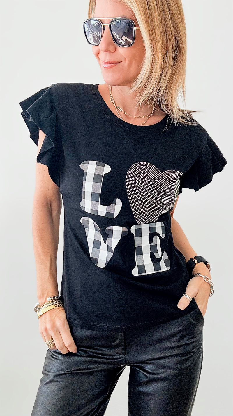 Love Print Detailed Sleeve Top - Black-110 Short Sleeve Tops-in2you-Coastal Bloom Boutique, find the trendiest versions of the popular styles and looks Located in Indialantic, FL