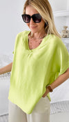Effortless Italian V Neck Top - Lime-110 Short Sleeve Tops-Yolly-Coastal Bloom Boutique, find the trendiest versions of the popular styles and looks Located in Indialantic, FL