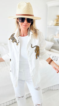 Fierce Spirit Button Up Shirt Blouse-130 Long Sleeve Tops-Blue B-Coastal Bloom Boutique, find the trendiest versions of the popular styles and looks Located in Indialantic, FL