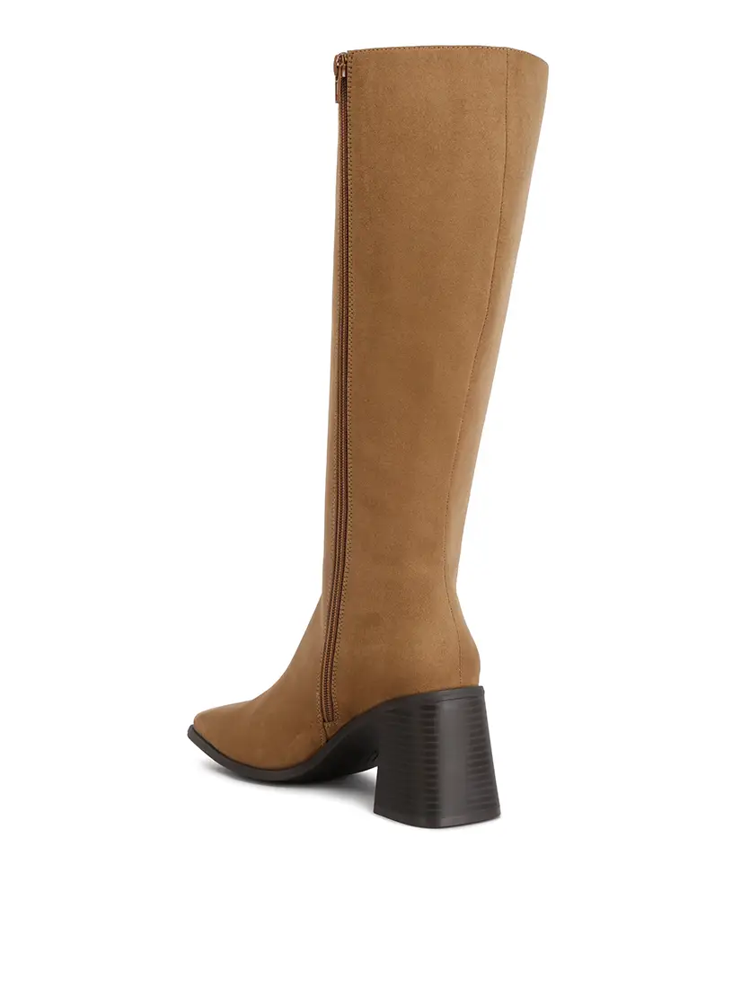 Faux Leather Block Heel Calf Length Boots-250 Shoes-RagCompany-Coastal Bloom Boutique, find the trendiest versions of the popular styles and looks Located in Indialantic, FL